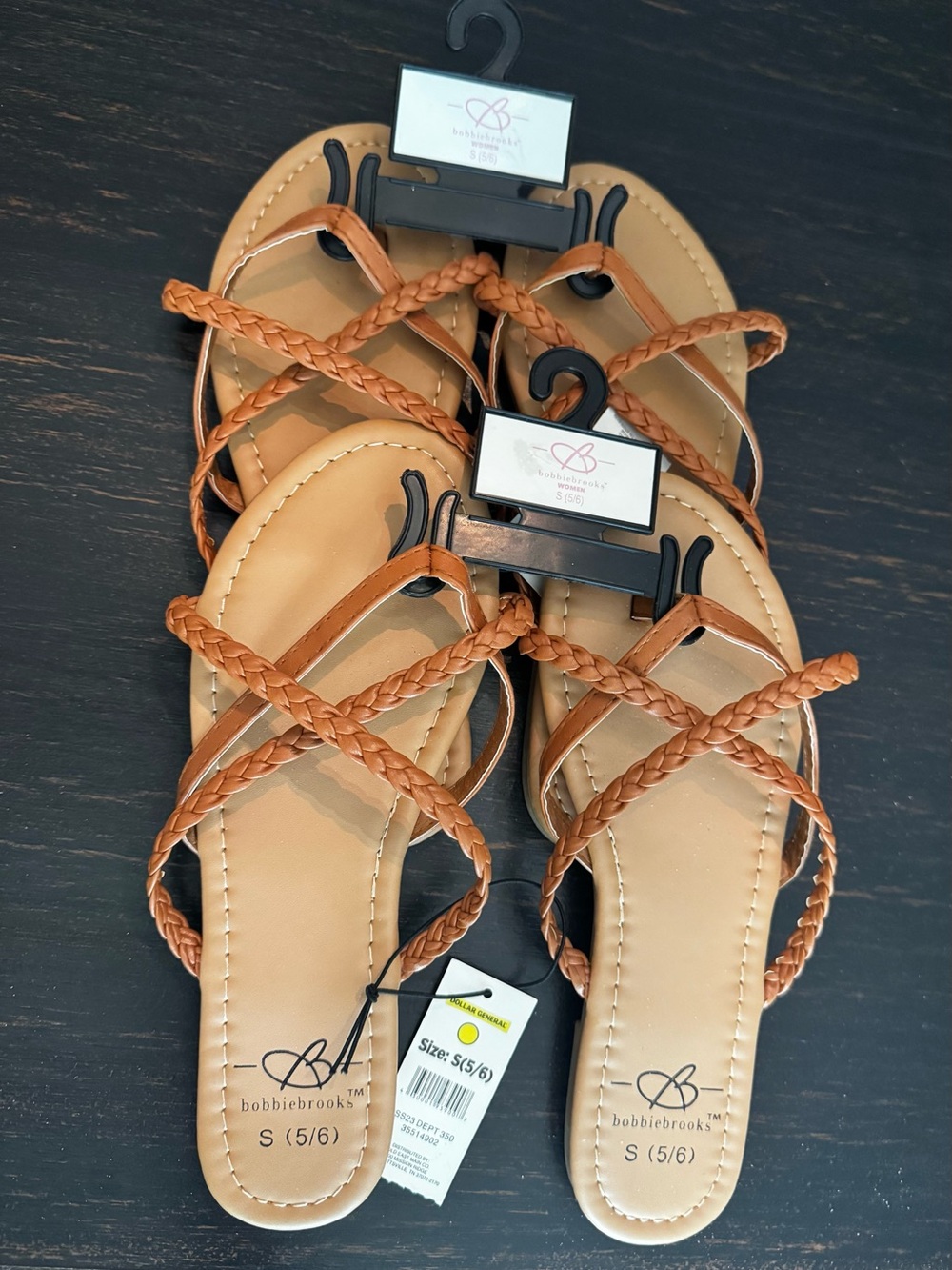 Bundle of 2 Bobbie Brooks Women’s Size S (5/6) Brown Braided Strap Sandals